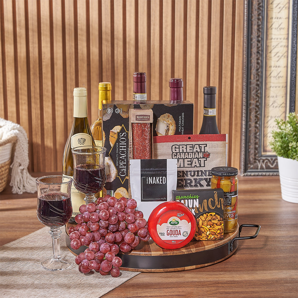 Five Bottle Wine Gift Basket – how the gift is presented