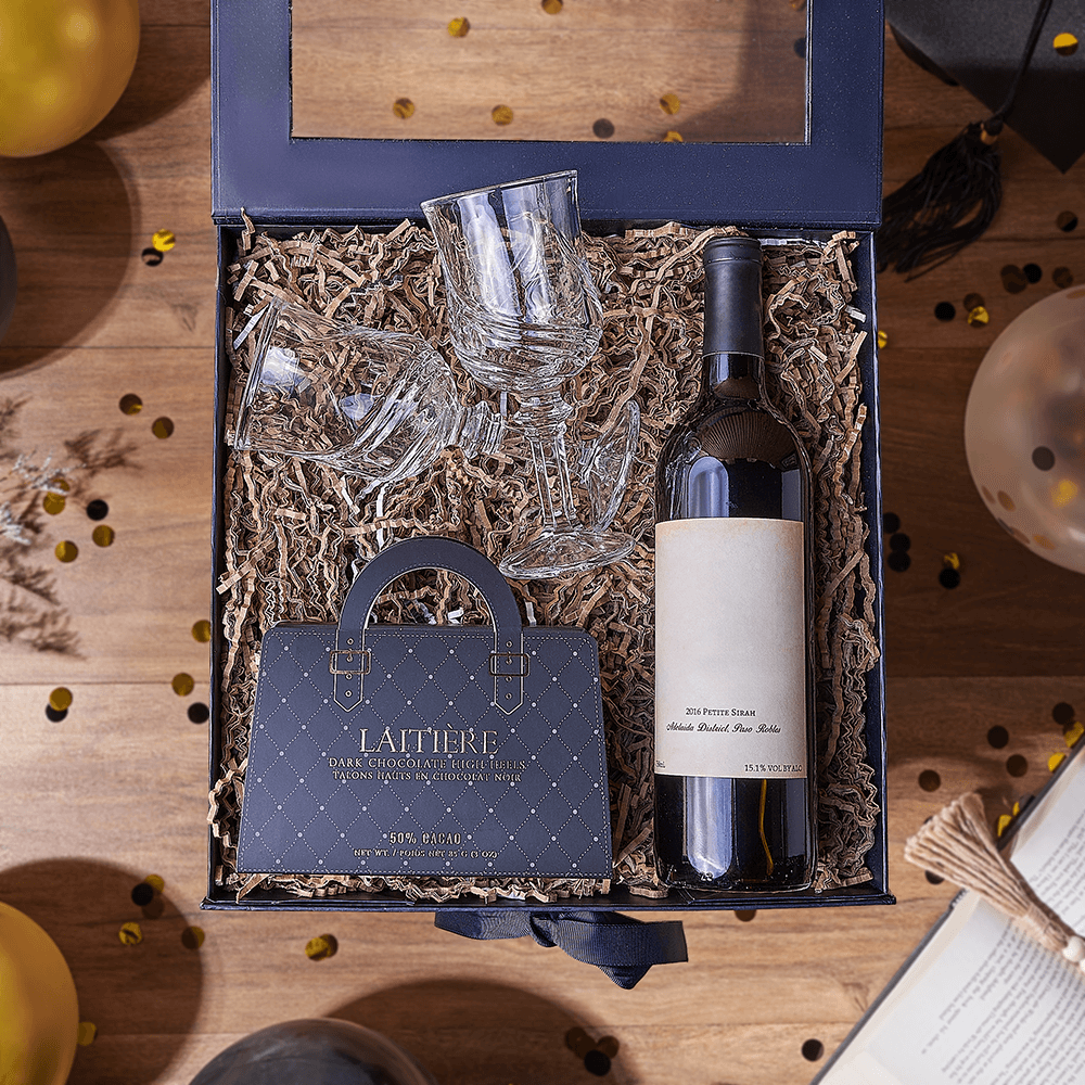 Wine and Chocolate Graduation Box – how the gift is presented