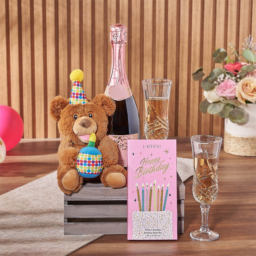 Birthday Bear & Champagne Gift Crate, champagne gift, champagne, birthday gift, birthday, America delivery