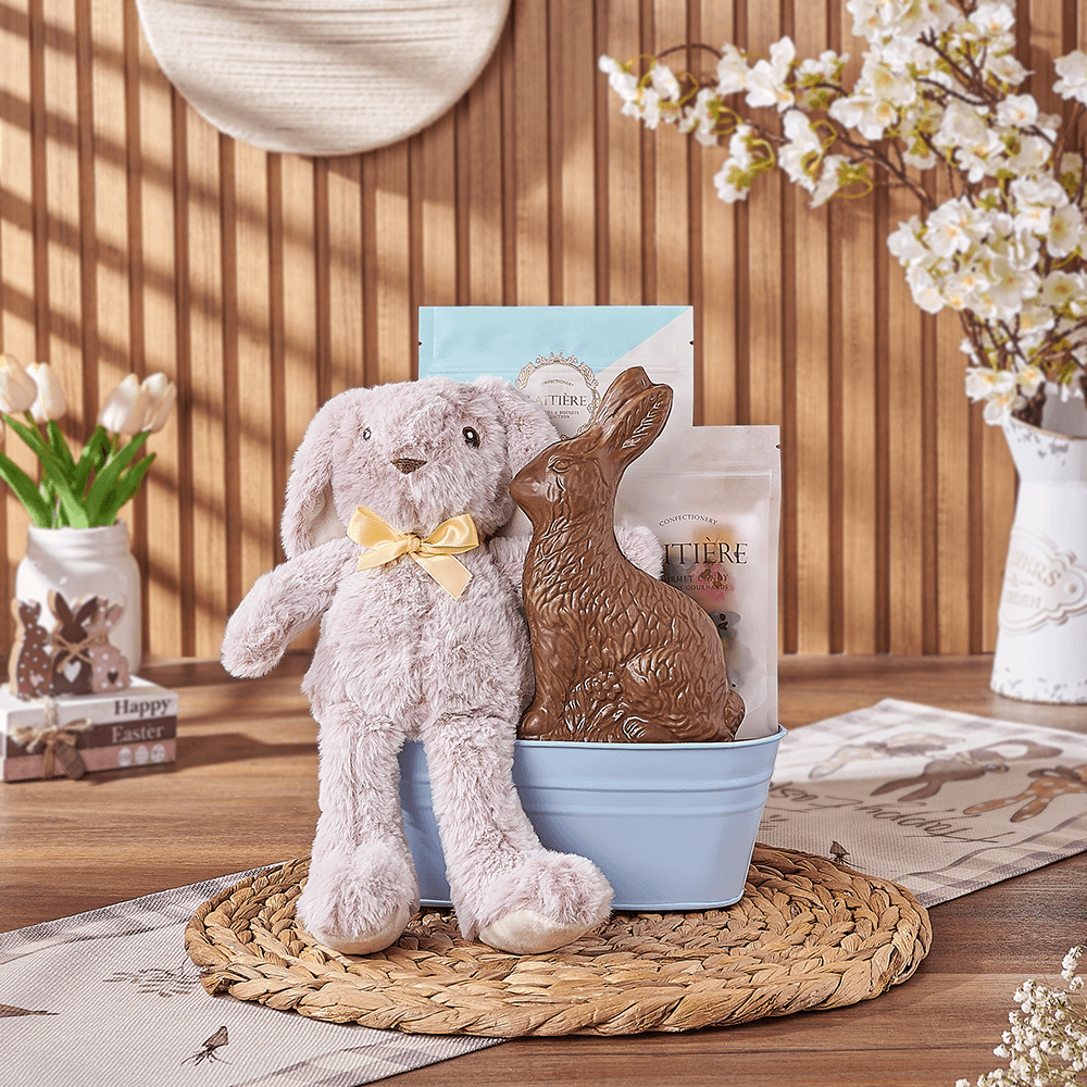 Blue Easter Bunny Gift Basket, chocolate gift, chocolate, easter gift, easter, America delivery