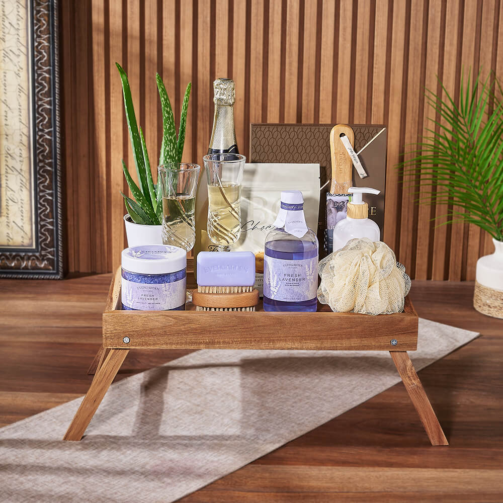 Bubbles & Bites Celebratory Spa Gift Basket from America Baskets - Champagne Gift Set - America Delivery.