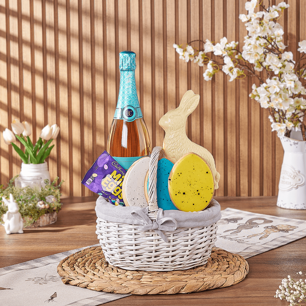 Champagne Easter Basket, easter gift, easter, champagne gift, champagne, sparkling wine gift, sparkling wine, chocolate gift, chocolate, America delivery
