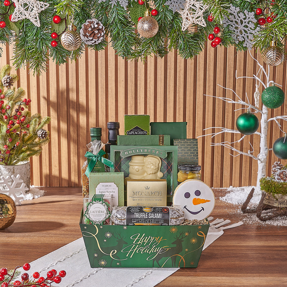 Deluxe Holiday Gourmet Snack Gift Basket – how the gift is presented