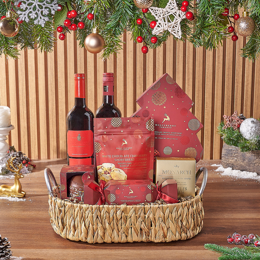 Holiday Season Wine and Chocolate Basket – how the gift is presented
