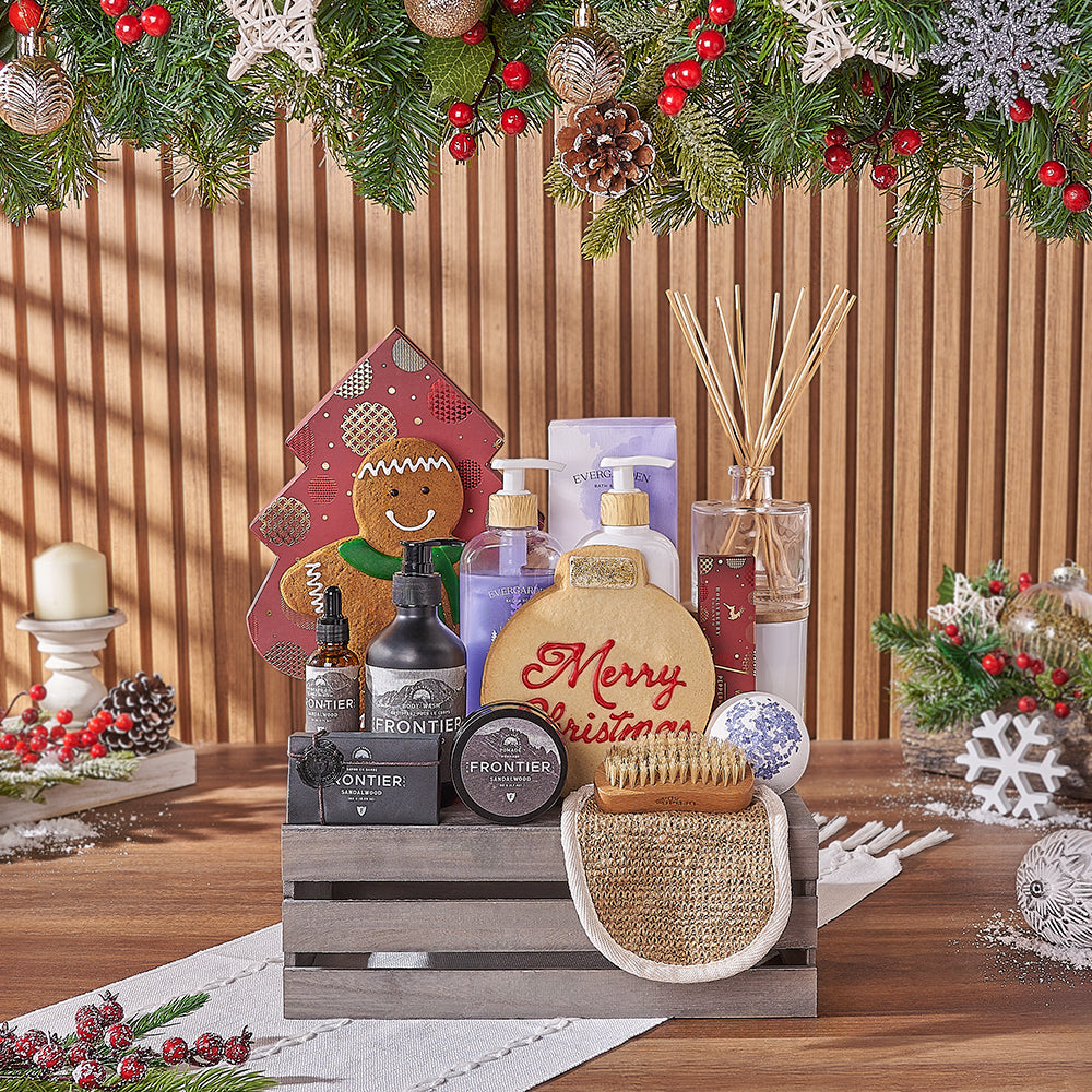 Deluxe Spa Gift Crate with Christmas Chocolates and Lavender – how the gift is presented