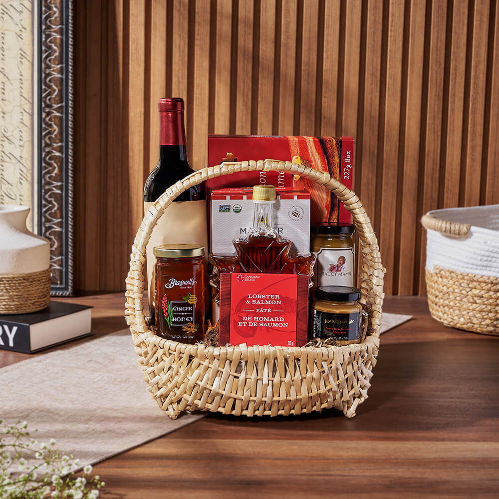 Wine and Seafood Gift Basket – how the gift is presented