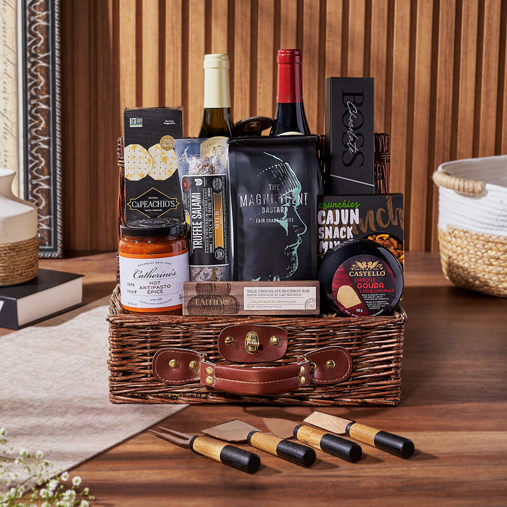 Wine Basket with Crackers and Truffles – how the gift is presented