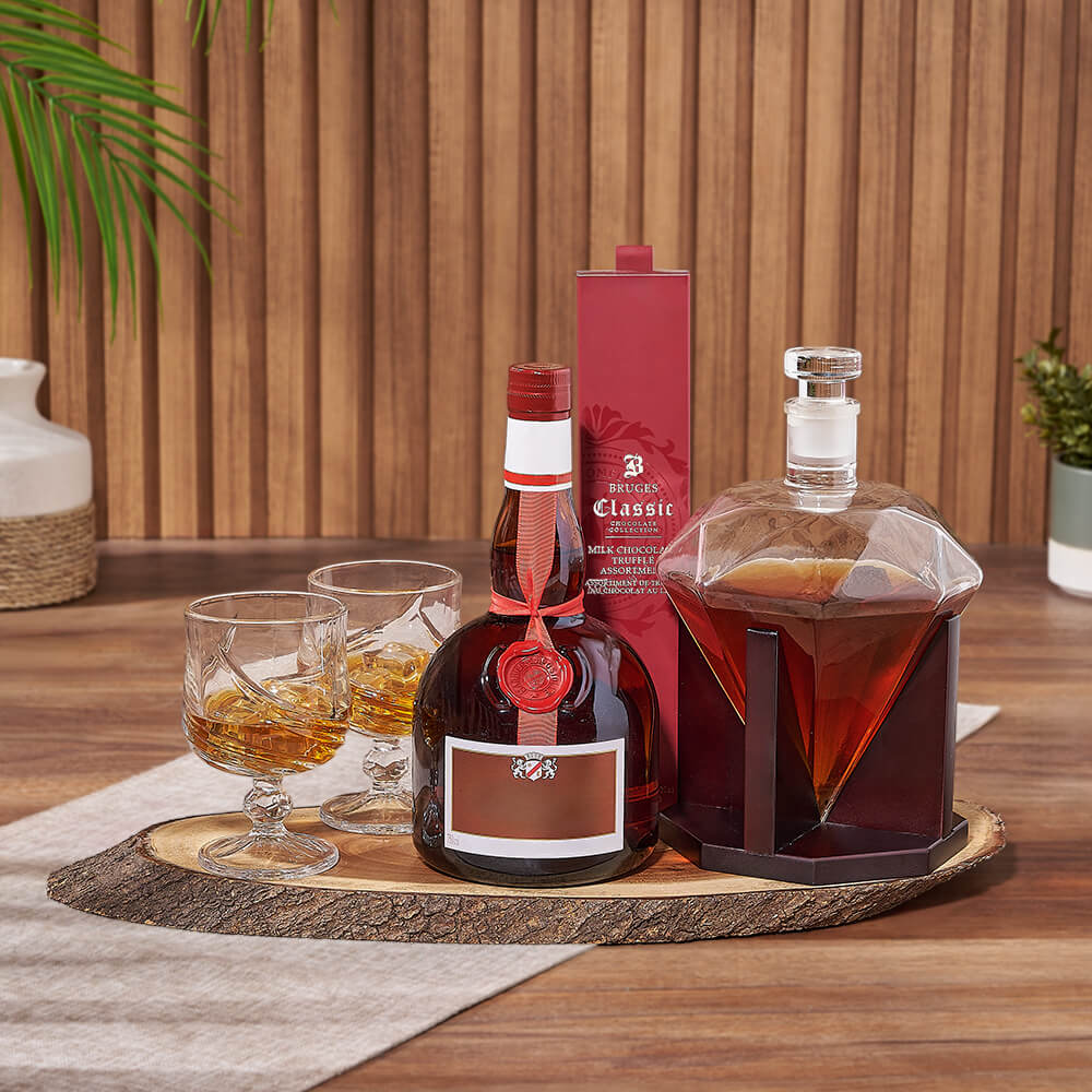 Liquor Gift Basket Featuring Milk Truffles – how the gift is presented