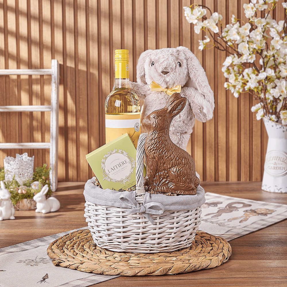 Easter Bunny Wine & Chocolate Basket, easter gift, easter, wine gift, wine, chocolate gift, chocolate, America delivery
