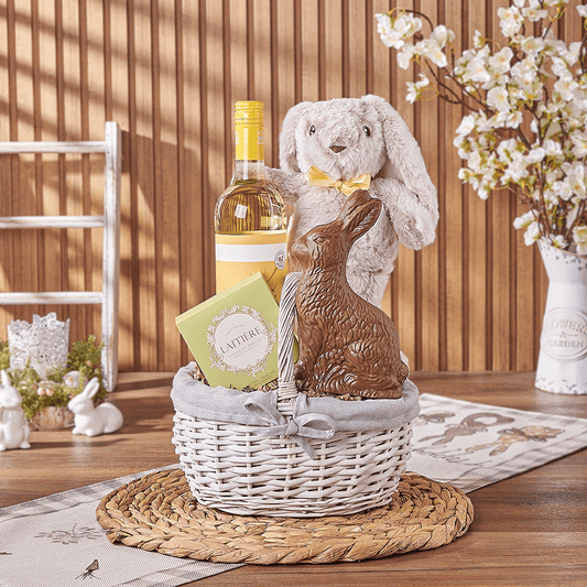 Easter Bunny Wine & Chocolate Basket, easter gift, easter, wine gift, wine, chocolate gift, chocolate, America delivery