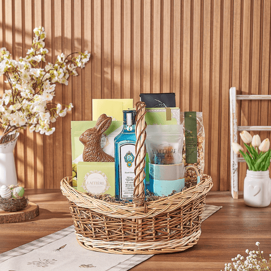 Easter Spirits & Coffee Basket, easter gift, easter, liquor gift, liquor, chocolate gift, chocolate, coffee gift, coffee, America delivery