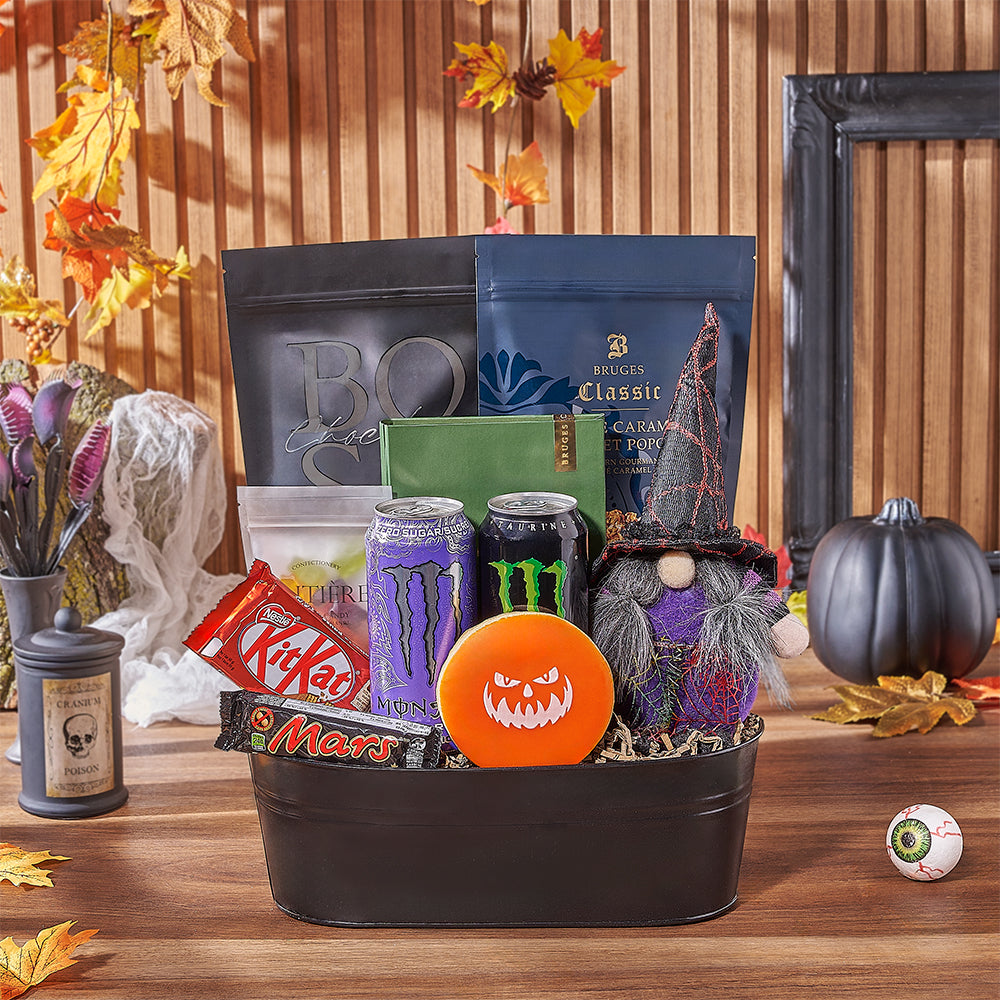 Deluxe Halloween Gourmet Popcorn Gift Basket – how the gift is presented