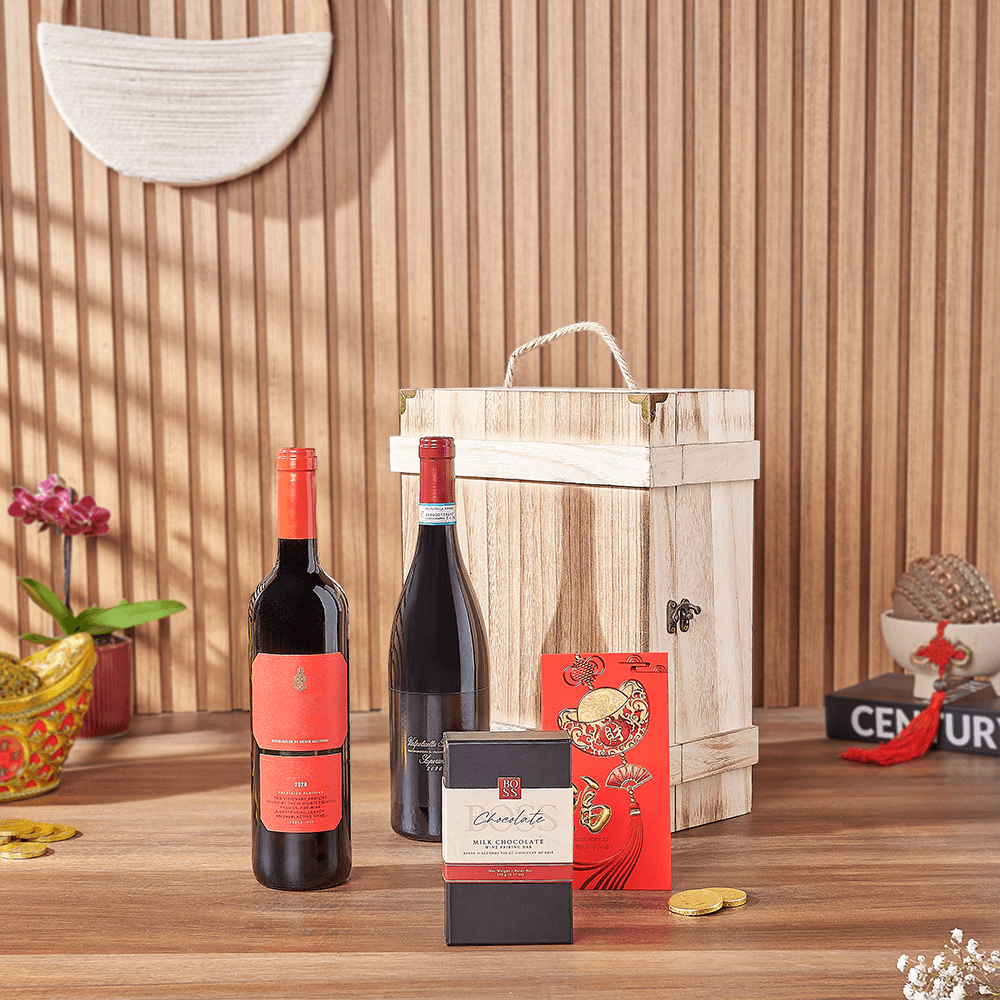 Good Fortune Wine Duo Box, wine gift, wine, chinese new year gift, chinese new year, lunar new year gift, lunar new year, America delivery