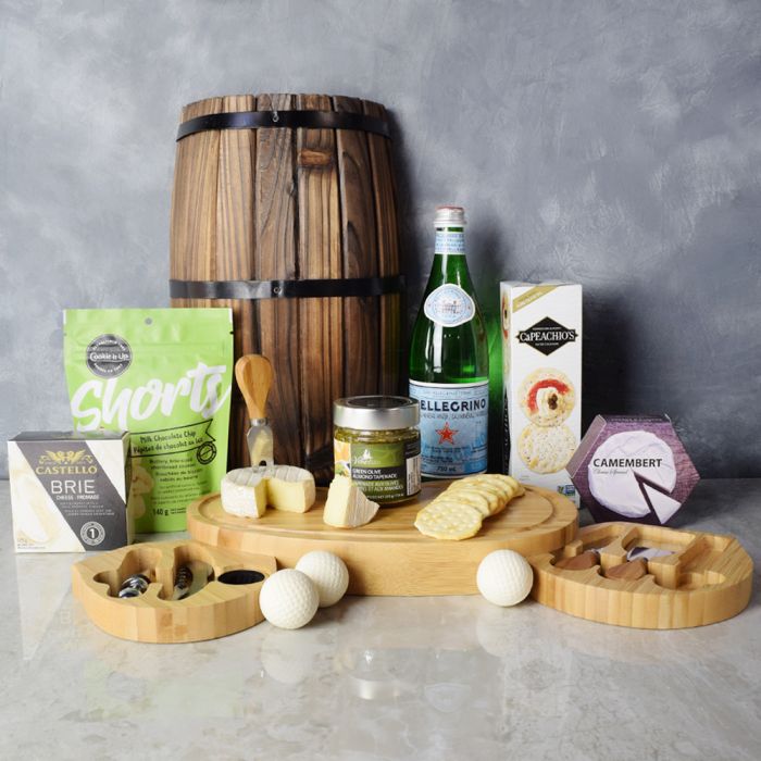 Artisanal Cheese and Tapenade Gift Basket with Mineral Water – how the gift is presented