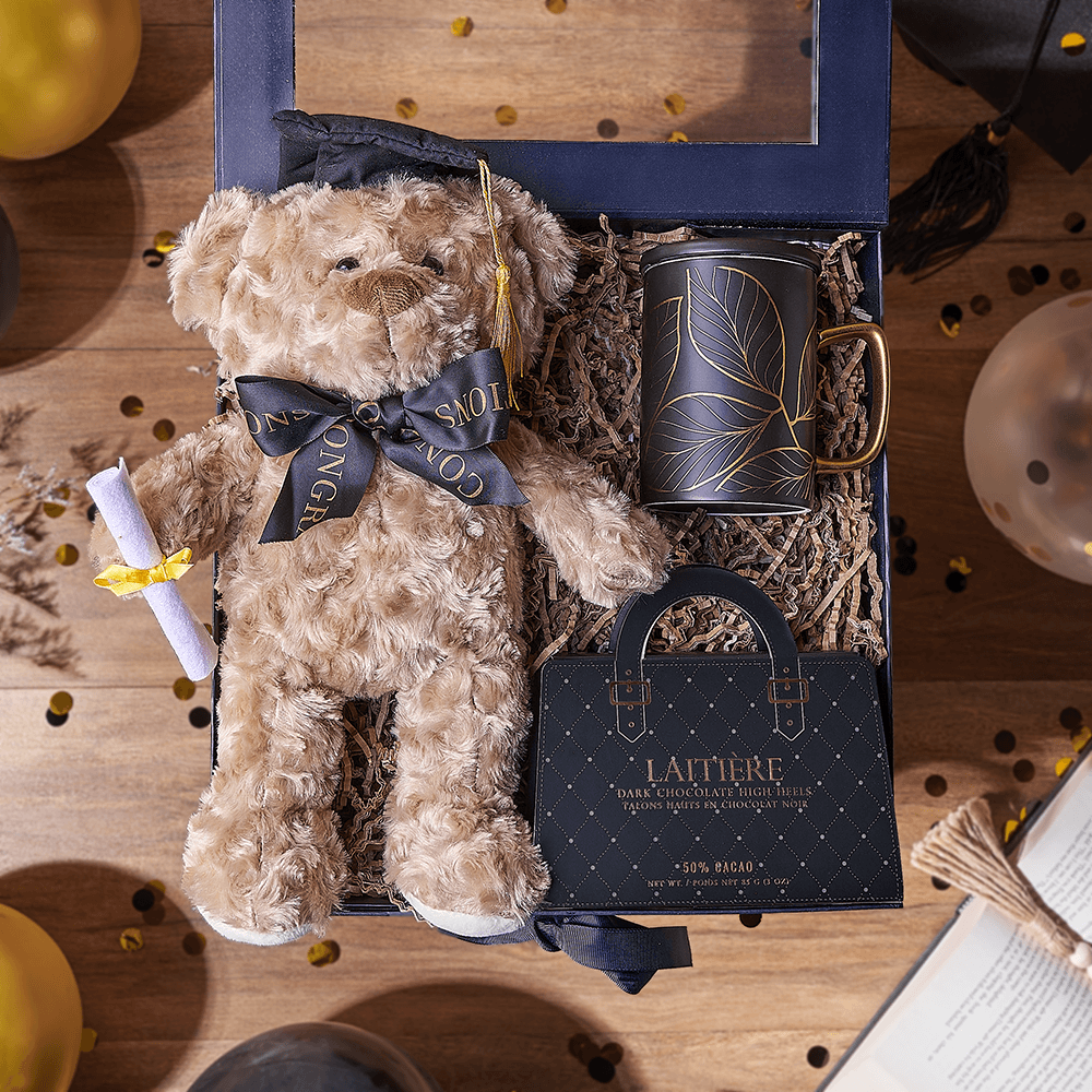 Graduation Plush Bear and Chocolates – how the gift is presented