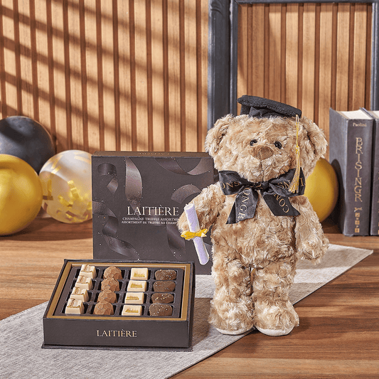 Graduation Bear & Truffle Gift, chocolate gift, chocolate, graduation gift, graduation, plush gift, plush, America delivery