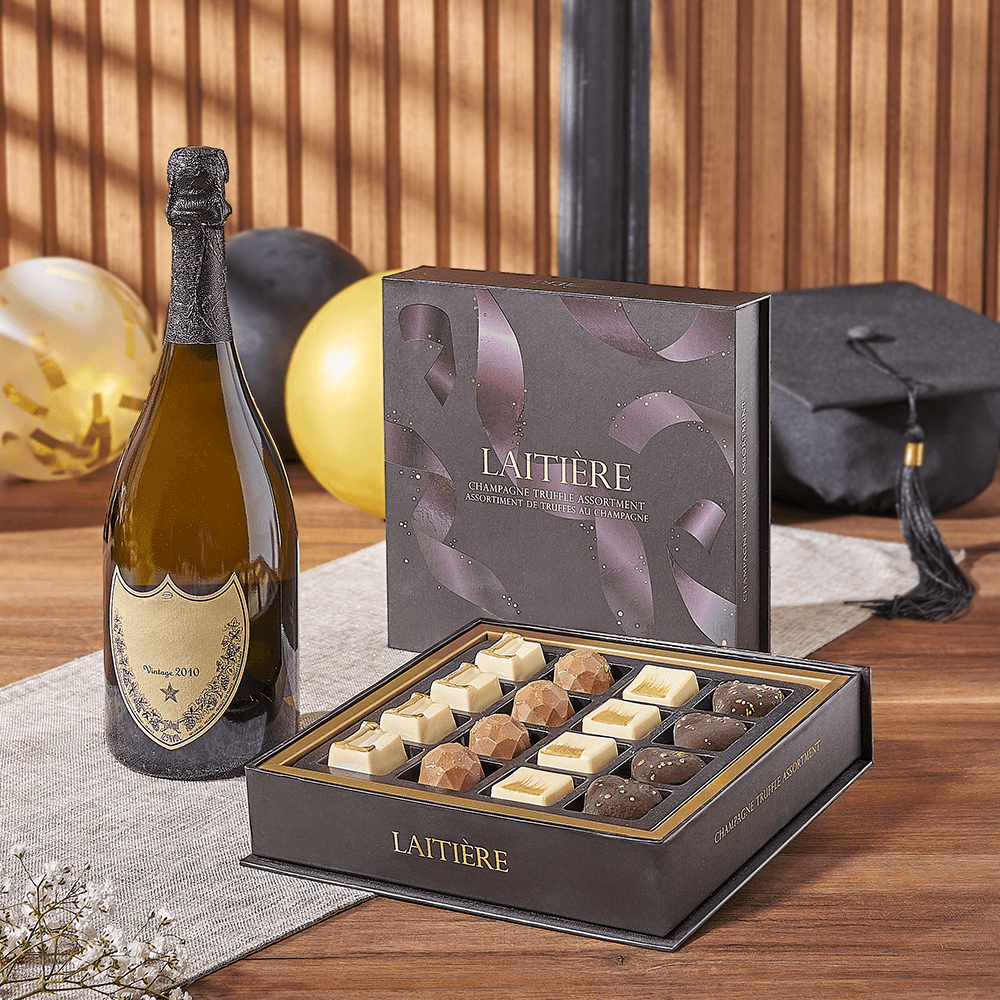 Graduation Champagne & Truffle Gift, graduation gift, graduation, champagne gift, champagne, sparkling wine gift, sparkling wine, chocolate gift, chocolate, America delivery
