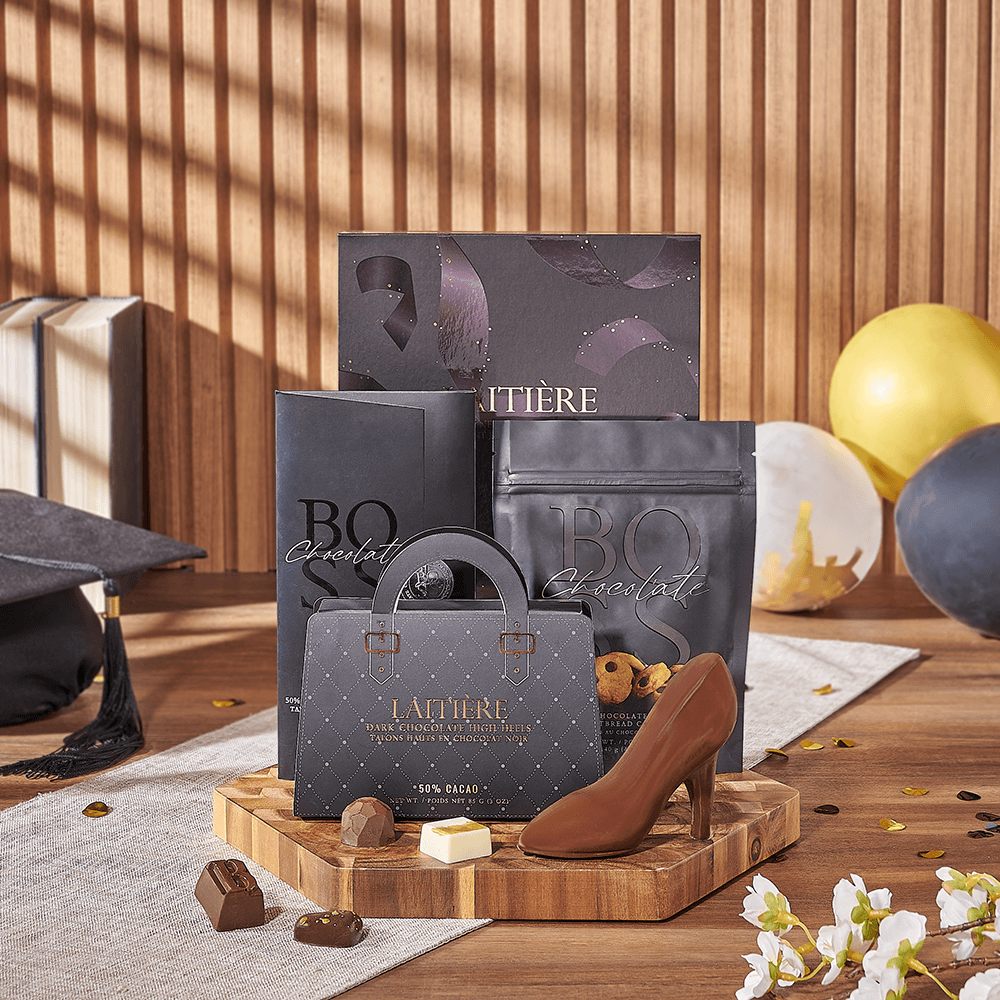 Chocolate High Heels Graduation Gift – how the gift is presented