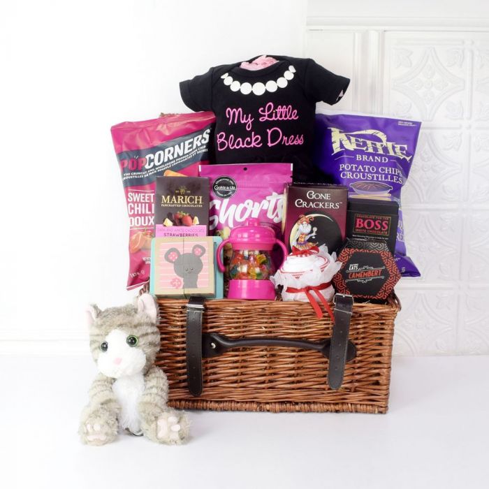 Baby Clothes and Gourmet Basket Gift – how the gift is presented