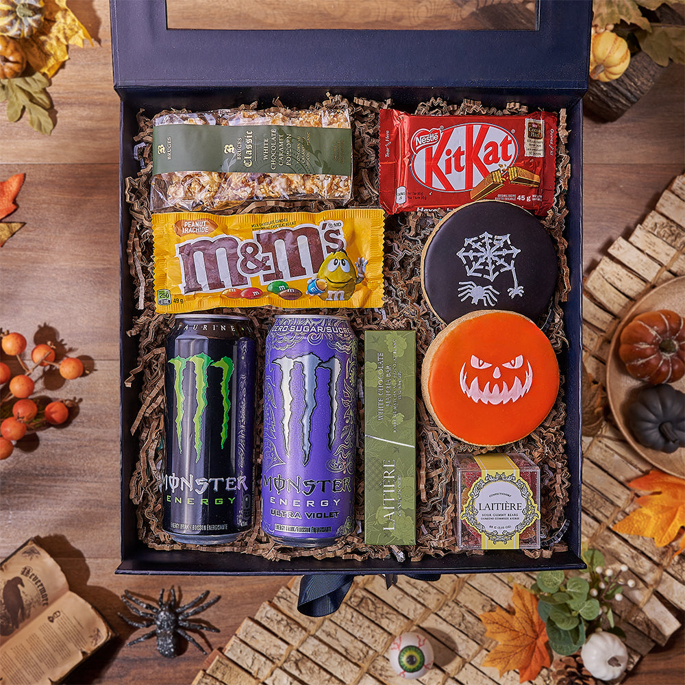 Halloween Candy and Energy Drink Box – how the gift is presented