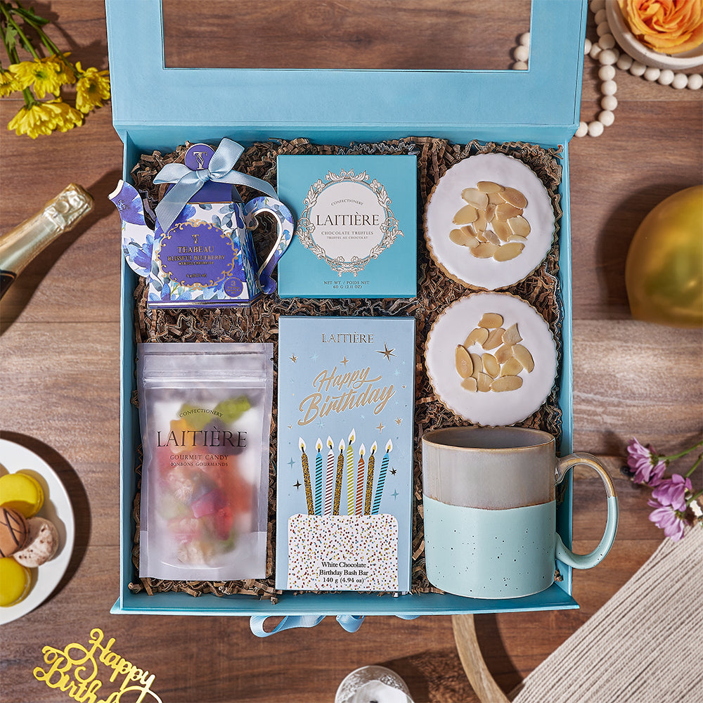 Birthday Chocolate Tea Gift Basket – how the gift is presented