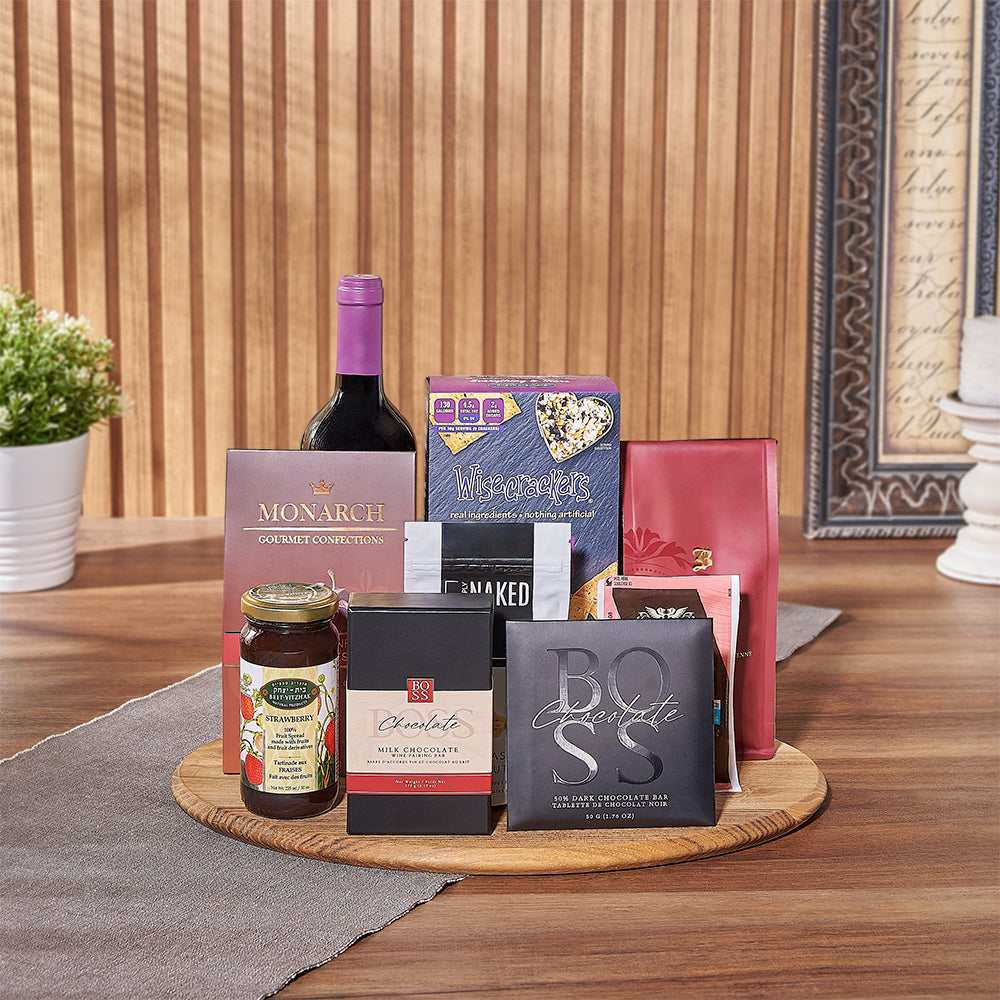 Kosher Wine & Snack Board from America Baskets - Wine Gift Basket - America Delivery