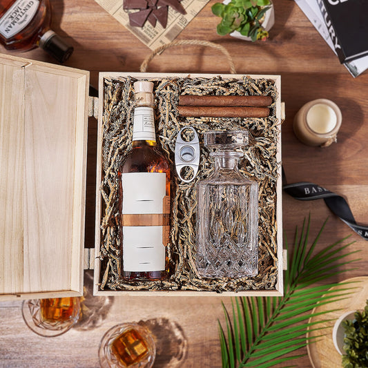 Liquor & Decanter Crate, liquor gift, liquor, decanter gift, decanter, cigar gift, cigar, America delivery