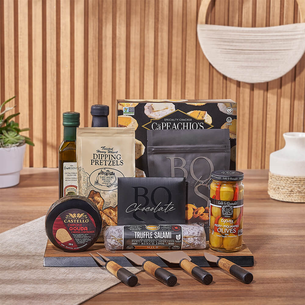 Artisanal Cheese and Snack Board – how the gift is presented