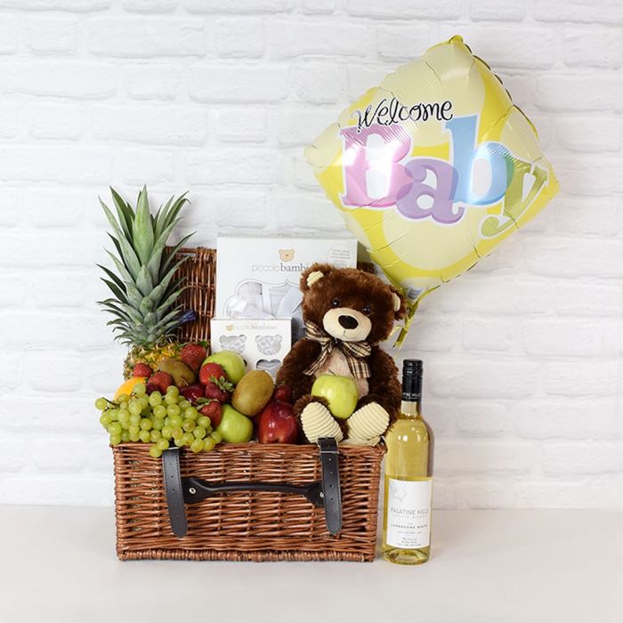 Welcome Baby Wine Basket – how the gift is presented