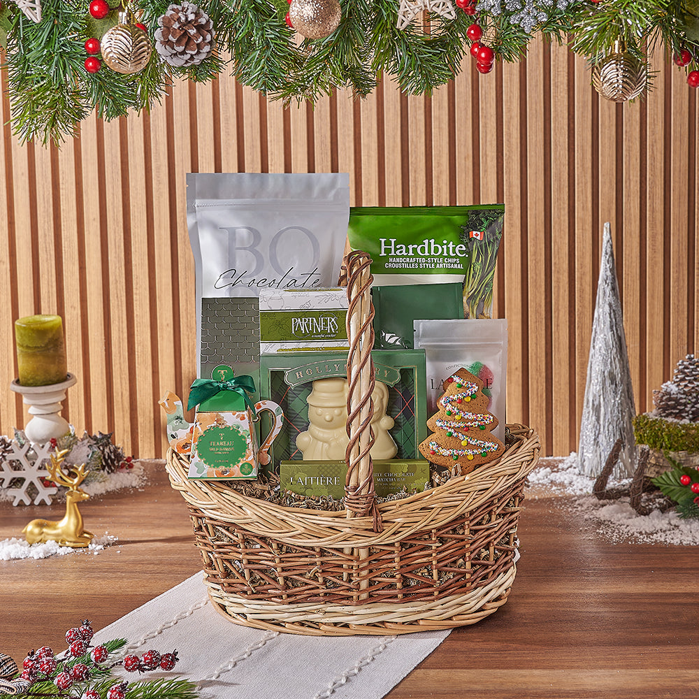 Christmas Two-Tone Basket with Gourmet Treats – how the gift is presented
