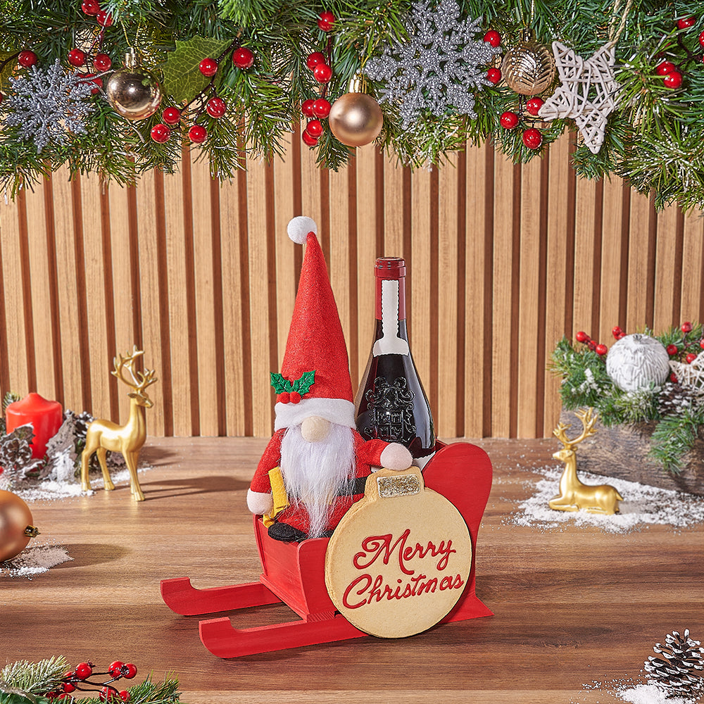 Wine Gift Basket with Christmas Ornament – how the gift is presented