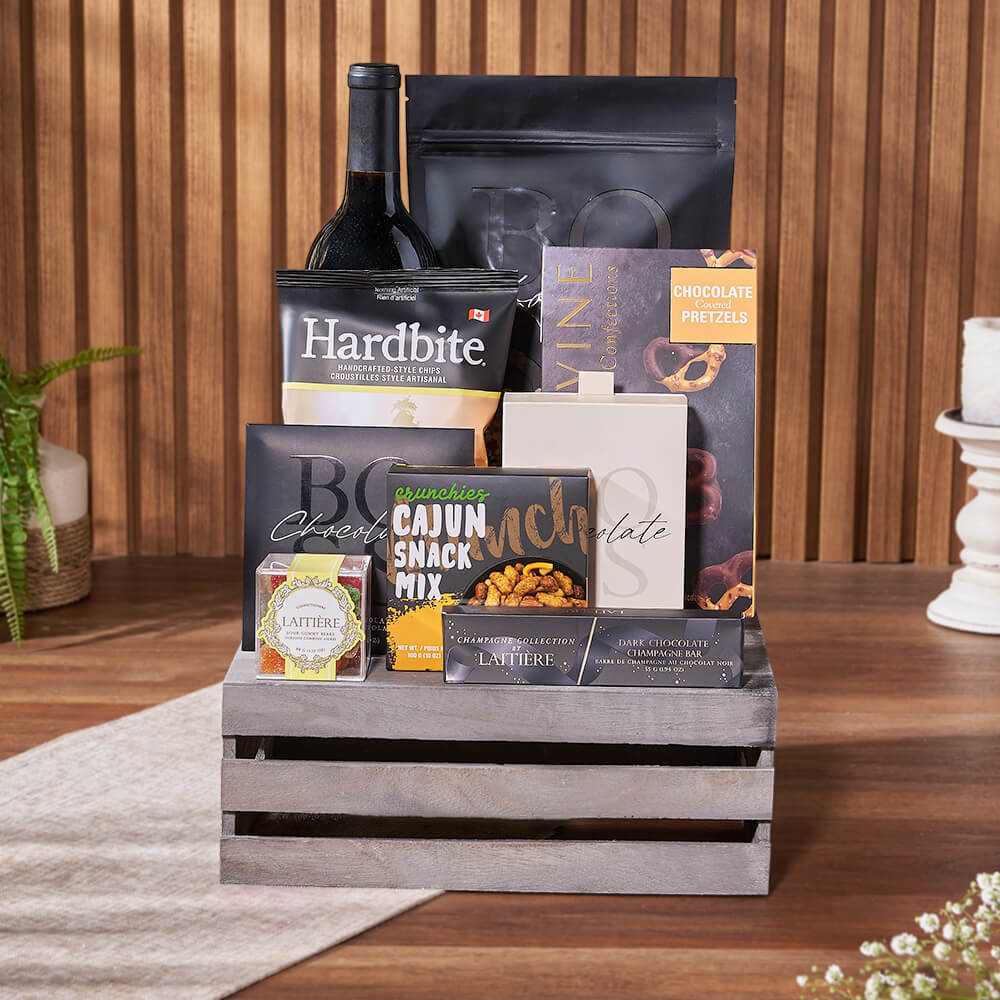 Caramel and Dark Chocolate Crate Basket – how the gift is presented