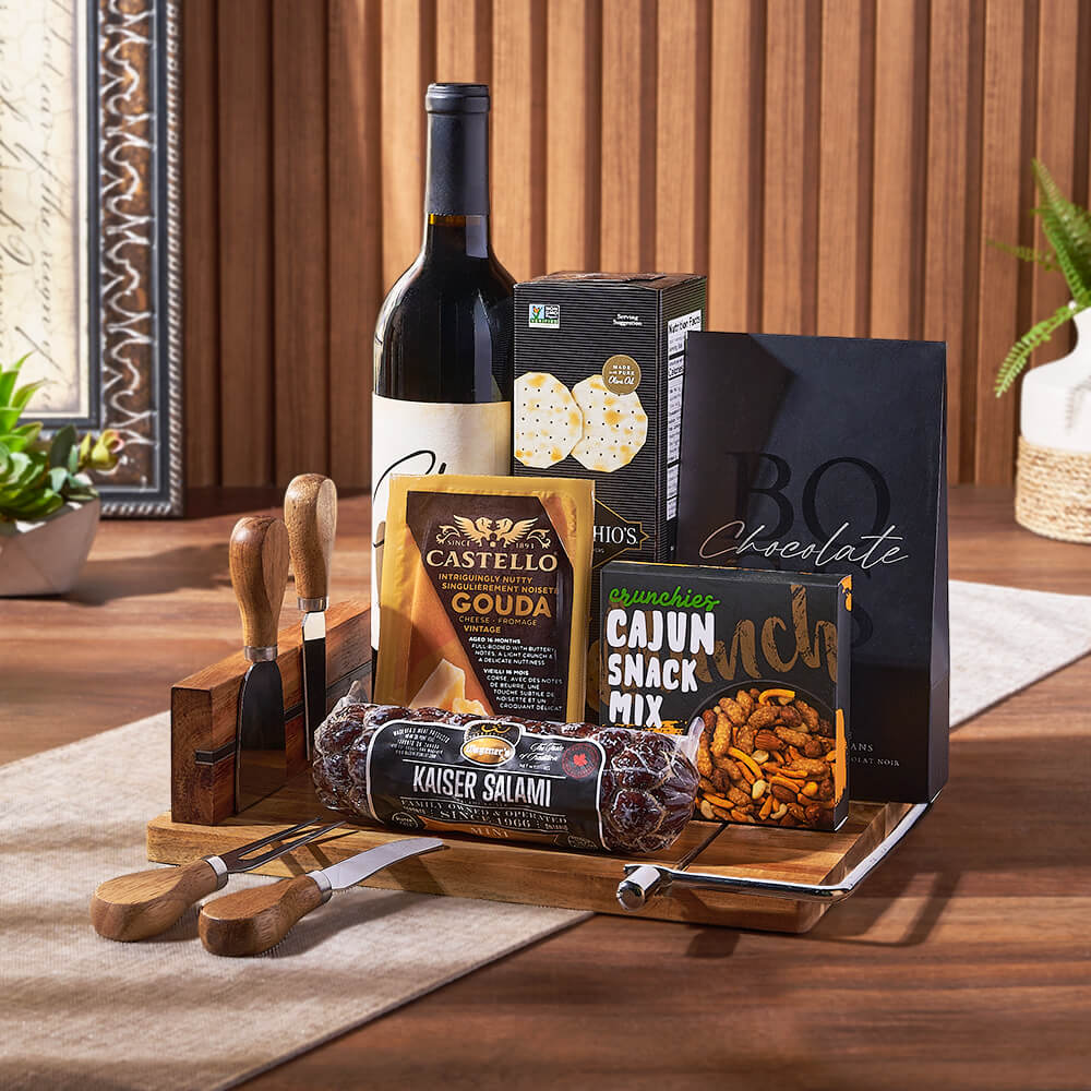 Warm Wishes Wine & Cheese Basket, wine gift, wine, cheese gift, cheese, charcuterie gift, charcuterie, America delivery
