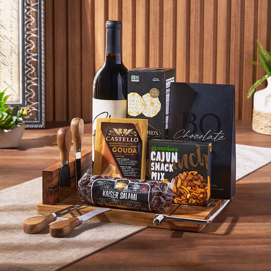 Warm Wishes Wine & Cheese Basket, wine gift, wine, cheese gift, cheese, charcuterie gift, charcuterie, America delivery