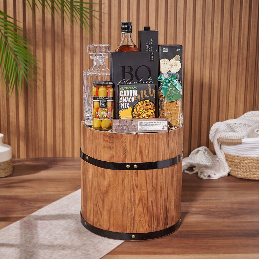 Liquor Gift Set in Half Barrel – how the gift is presented