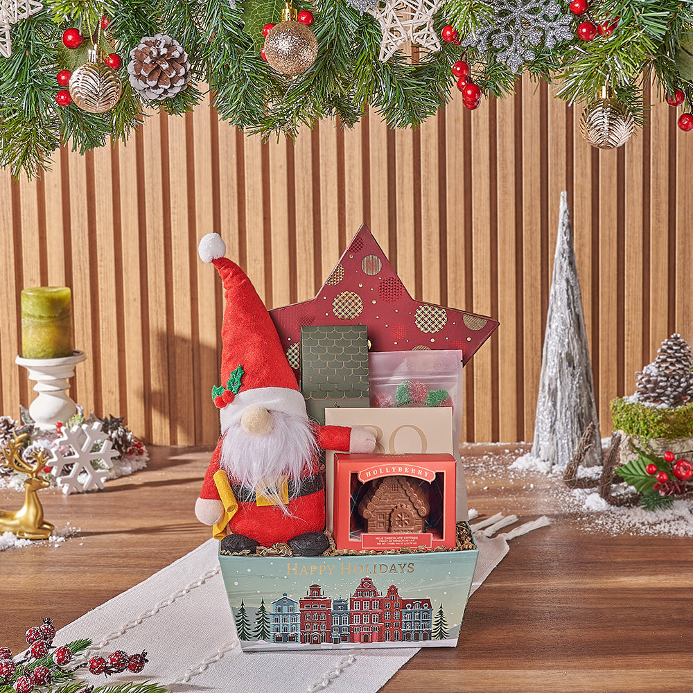 Holiday Market Tray with Plush Santa – how the gift is presented