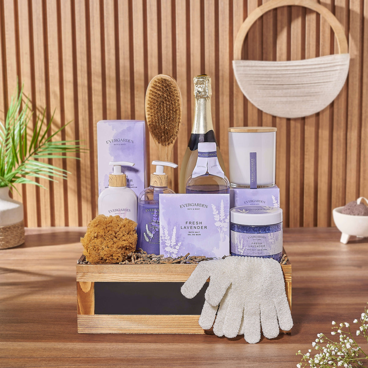 Create an incredible spa experience with the Deluxe Lavender &amp; Champagne Spa Gift Set from America Baskets - America delivery