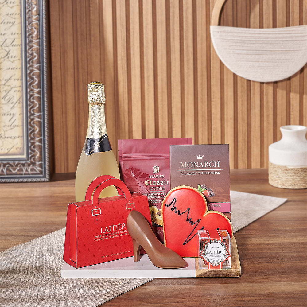 Bubbly &amp; Sweet Valentine's Gift Basket, treat your better half to a delicious treat - America Delivery