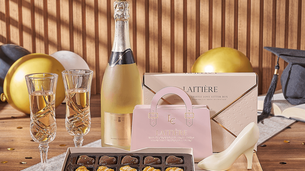 Bubbly Graduation Gift, graduation gift, graduation, chocolate gift, chocolate, champagne gift, champagne, sparkling wine gift, sparkling wine, America delivery
