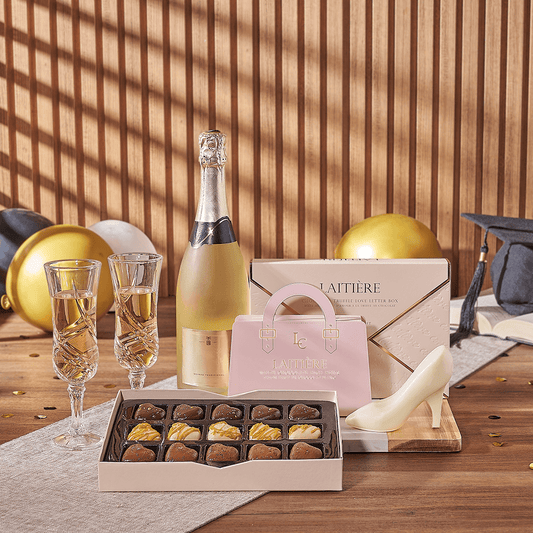 Bubbly Graduation Gift, graduation gift, graduation, chocolate gift, chocolate, champagne gift, champagne, sparkling wine gift, sparkling wine, America delivery