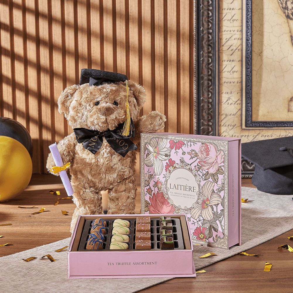 Indulgent Graduation Gift Set, graduation gift, graduation, chocolate gift, chocolate, plush gift, plush, America delivery