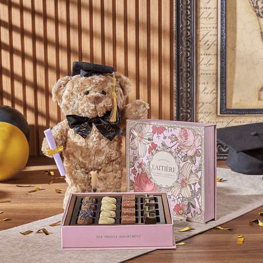 Indulgent Graduation Gift Set, graduation gift, graduation, chocolate gift, chocolate, plush gift, plush, America delivery
