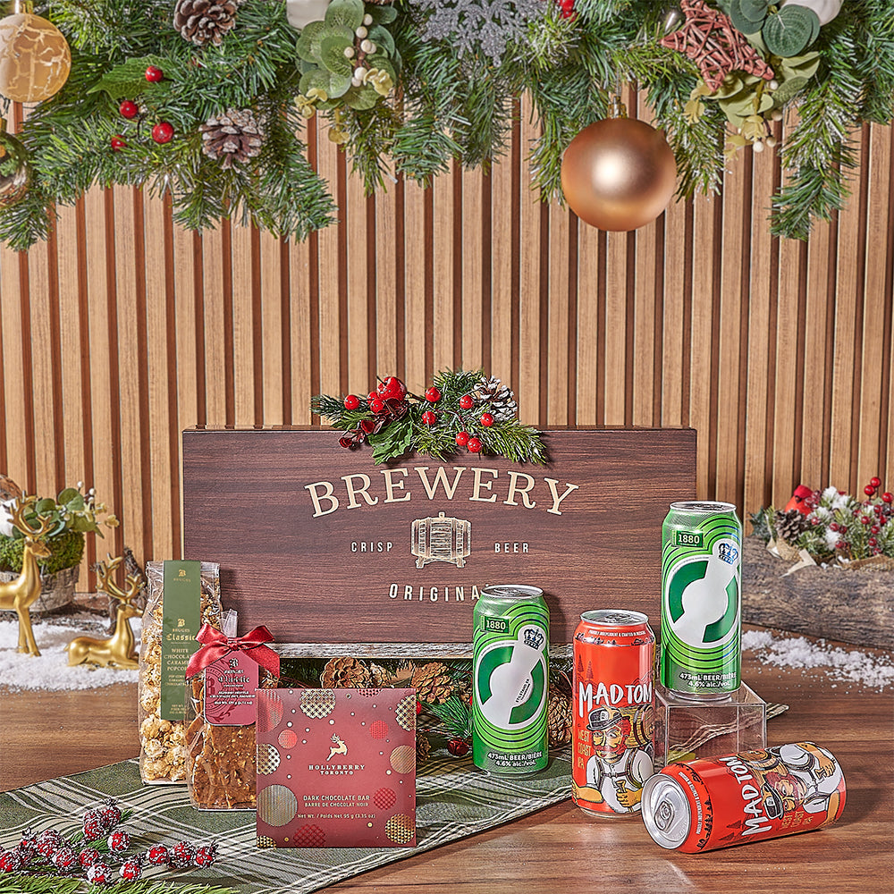 Christmas Beer Basket with Almond Brittle – how the gift is presented