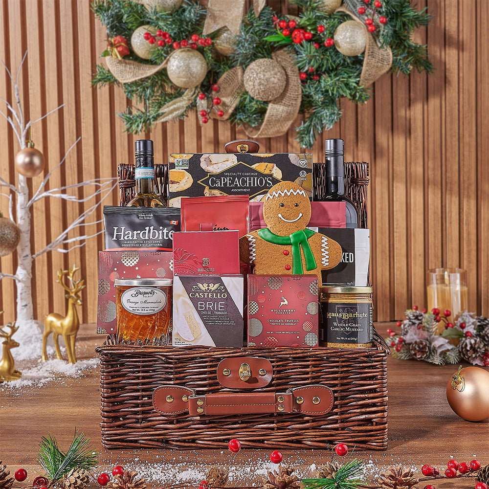 Ample Holiday Wine &amp; Treats Basket, christmas gift, christmas, wine gift, wine, holiday gift, holiday, America delivery