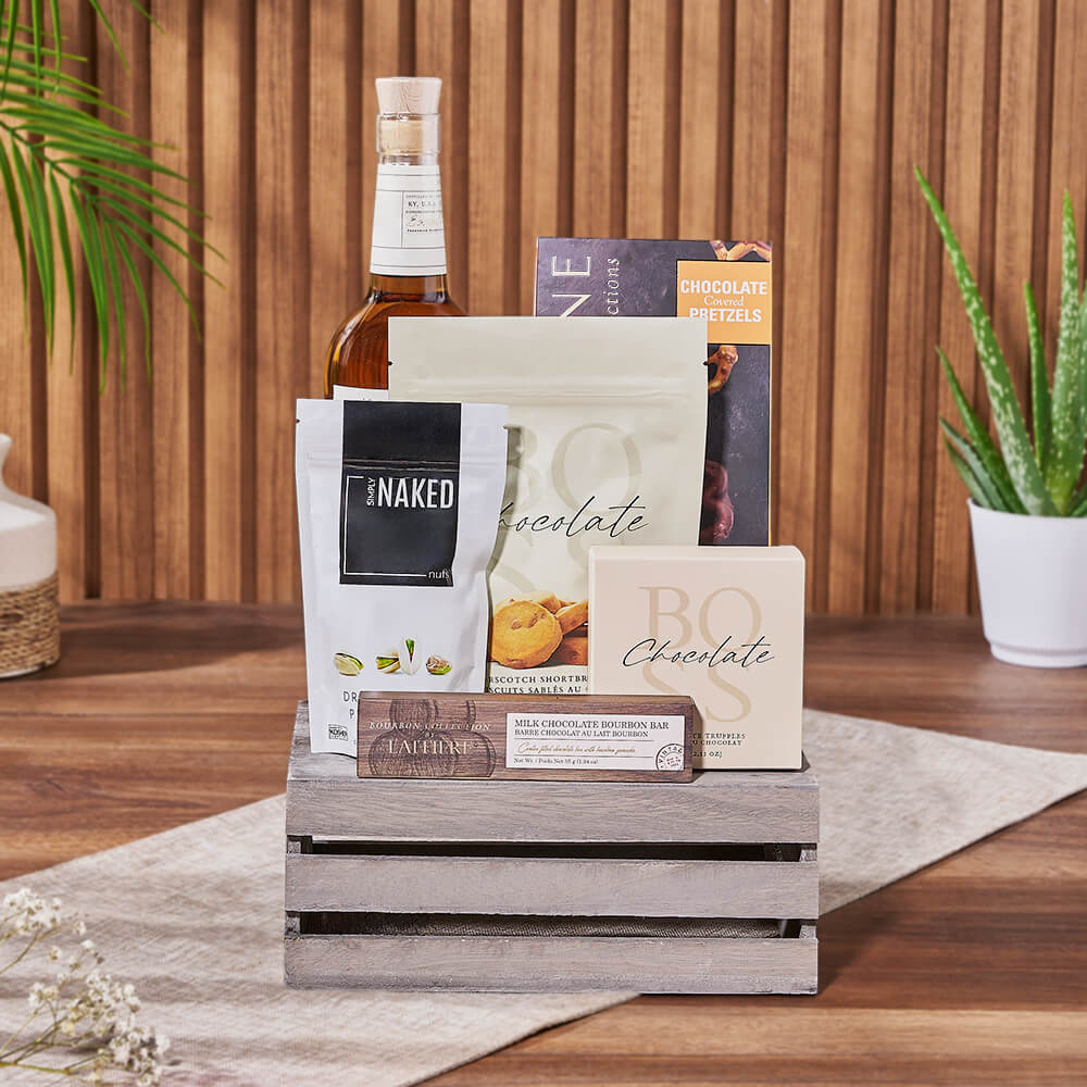 Annex Liquor &amp; Snack Basket From America Baskets - Liquor Gift Set - America Delivery.
