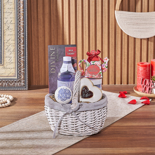Beaconsfield Valentine’s Day Gift Basket, chocolate gift, chocolate, spa gift, spa, tea gift, tea, America delivery