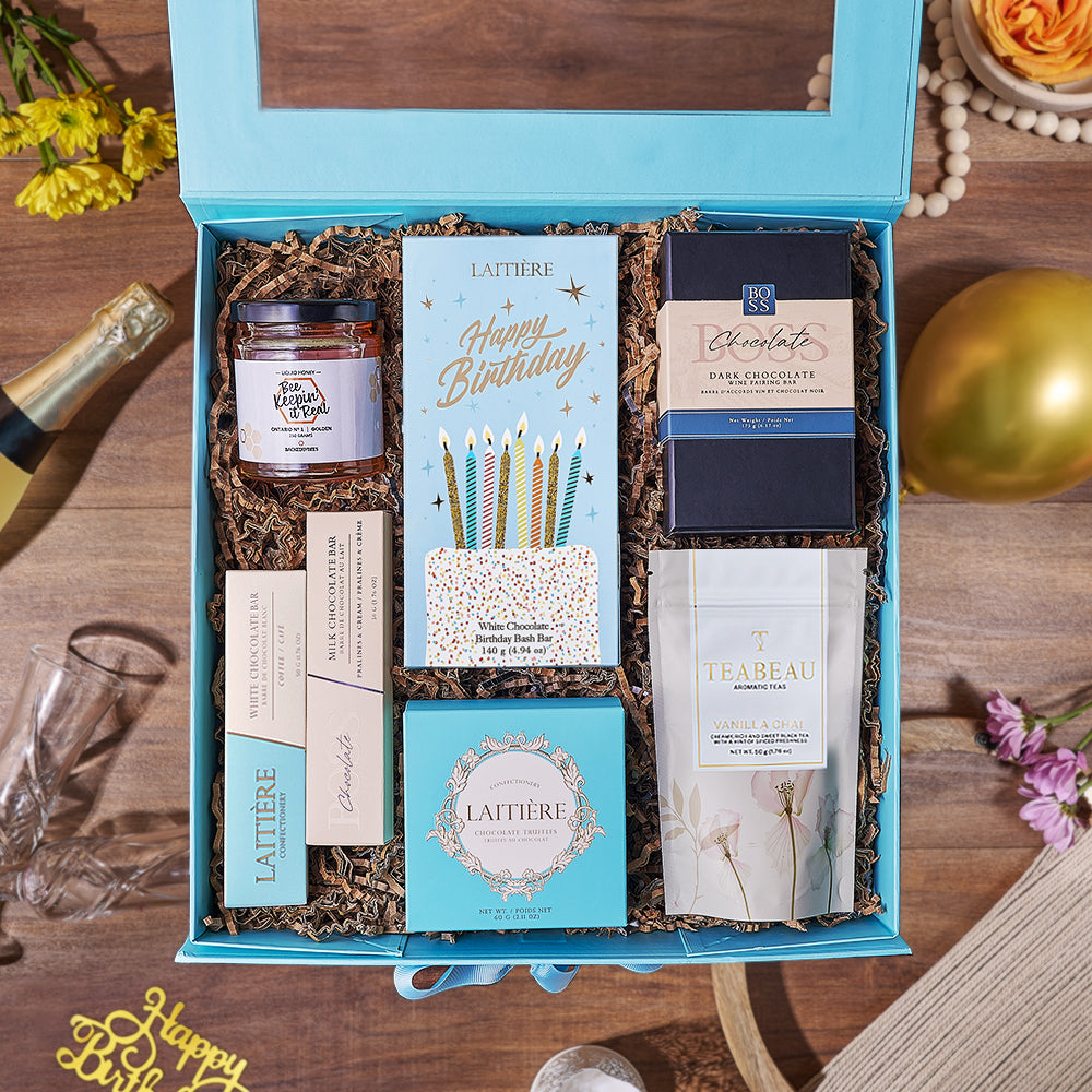 Birthday Chocolate &amp; Chai Gift Box, chocolate gift, chocolate, birthday gift, birthday, tea gift, tea, America delivery