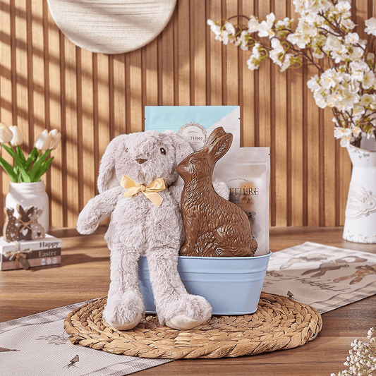 Blue Easter Bunny Gift Basket, chocolate gift, chocolate, easter gift, easter, America delivery