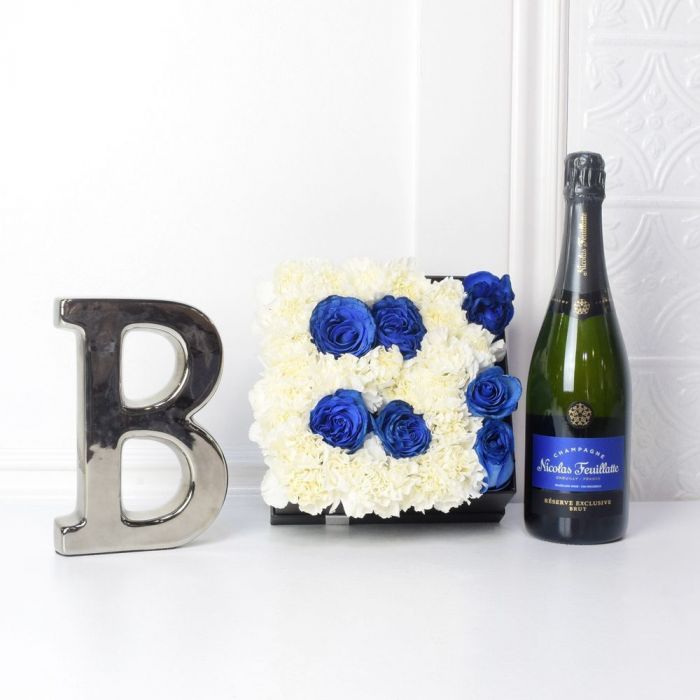 Baby Boy Champagne Flower Box – how the gift is presented