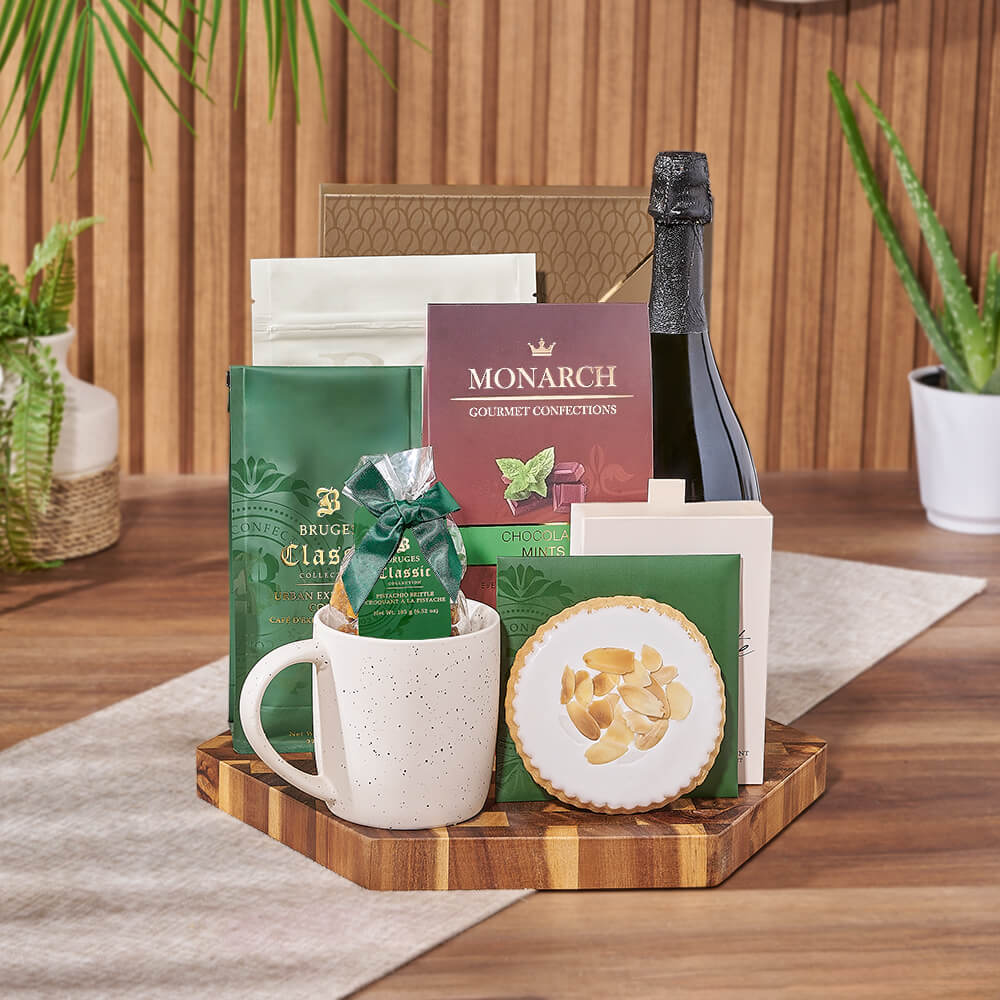 Champagne &amp; Coffee Snack Board, champagne gift, champagne, sparkling wine gift, sparkling wine, chocolate gift, chocolate, Los Angeles delivery